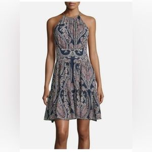 L’AGENCE Paisley Silk Halter Dress